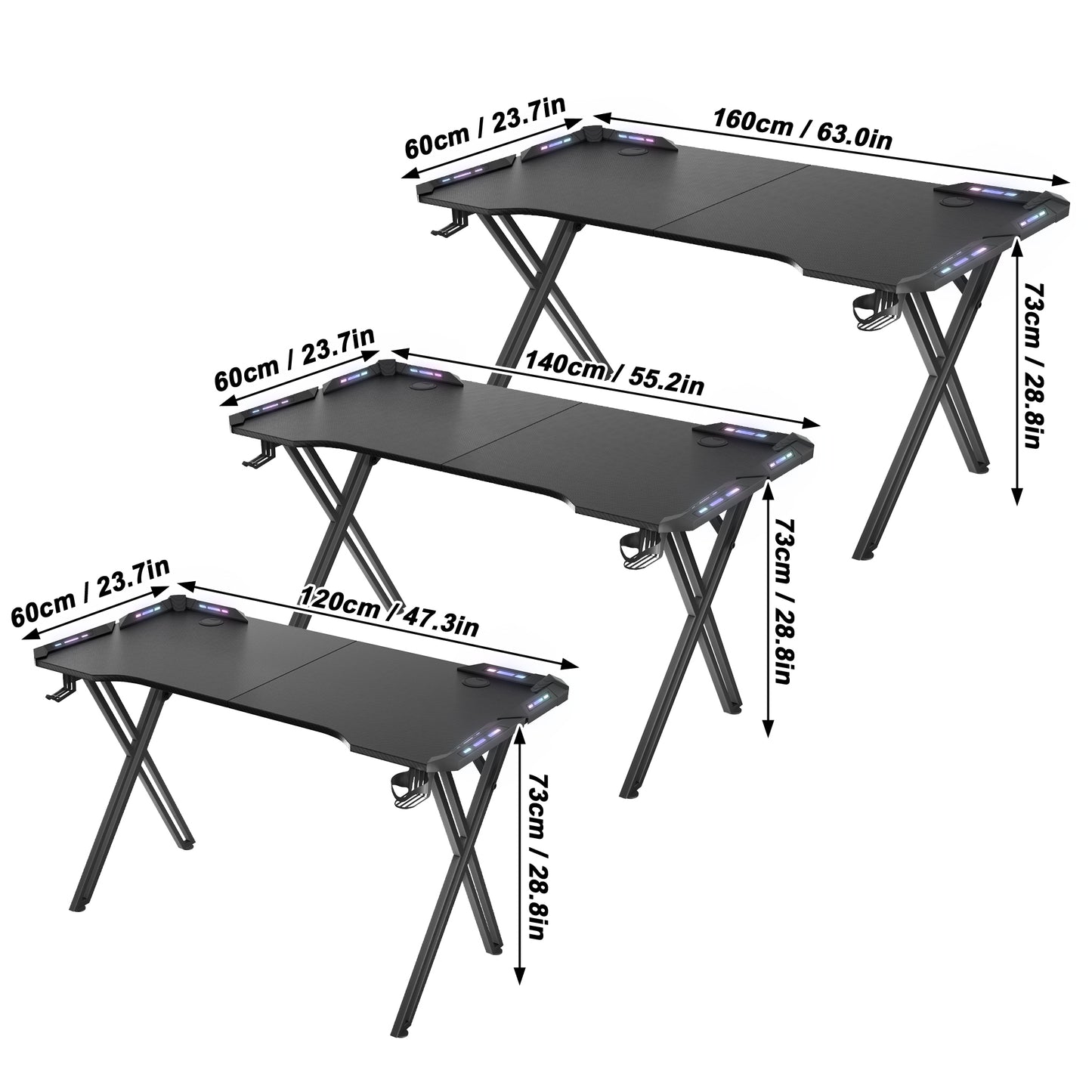 Gamingtafel – Gamebureau – Computertafel – PC Bureau – Werktafel – 120 cm – Stalen X-frame – Bekerhouder en Headphone Haak