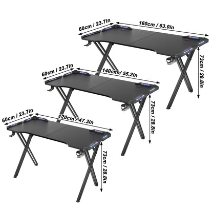 Gamingtafel – Gamebureau – Computertafel – PC Bureau – Werktafel – 120 cm – Stalen X-frame – Bekerhouder en Headphone Haak