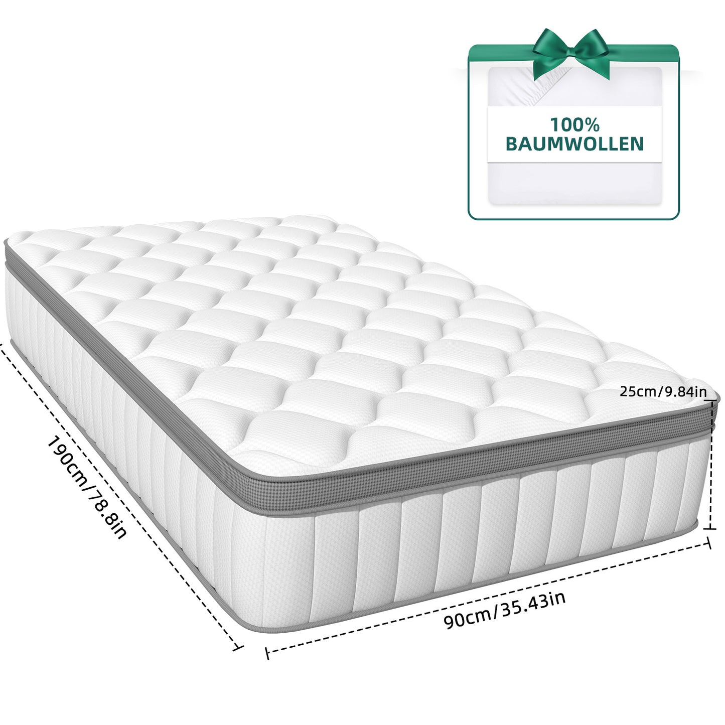Luchtbed – Opblaasmatras – Slaapmatras – Matras – Pocketvering Matras – 7-Zones Pocketvering – Stevig Comfort – 90x190 cm H5