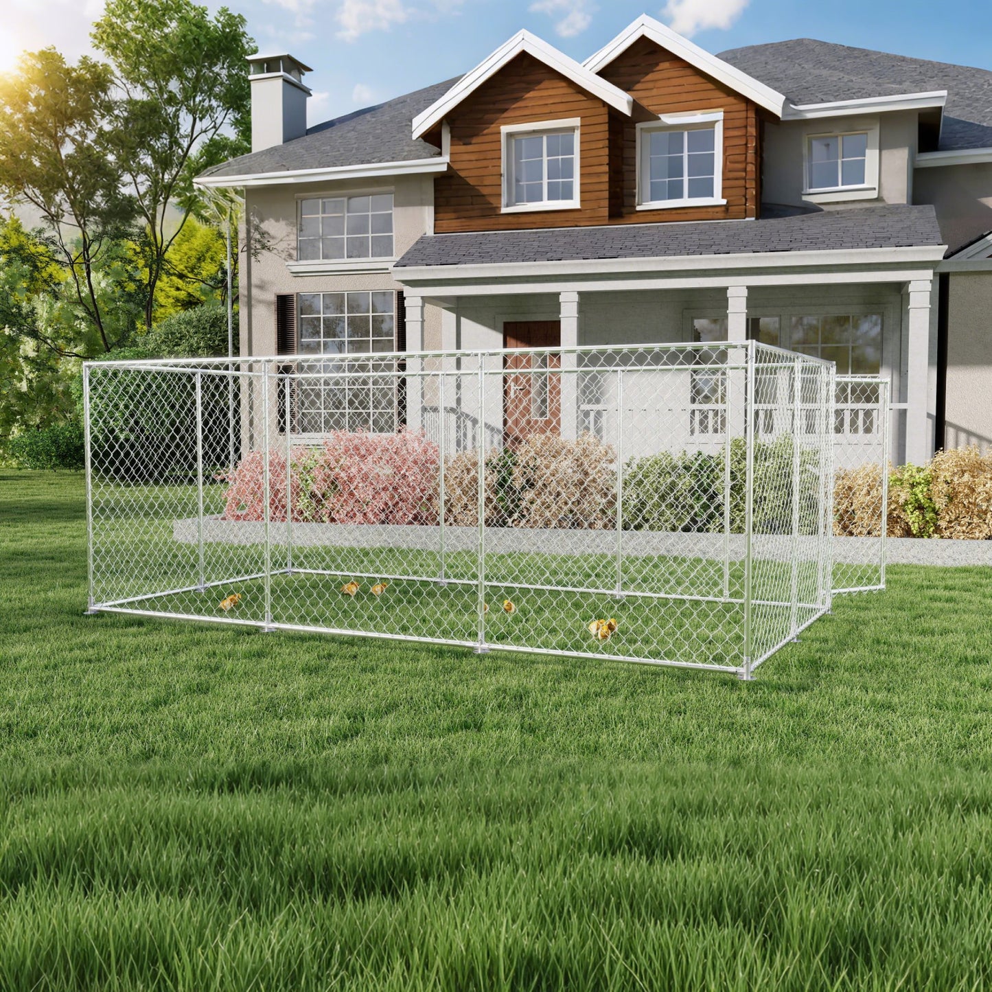 Kippenhok – Kippenren – Pluimveeverblijf – Buitenren – Kippenhok Zonder Dak – Ruim 400x200x150 cm – Gegalvaniseerd Staal – Ventilatie – Vergrendelbare Deur