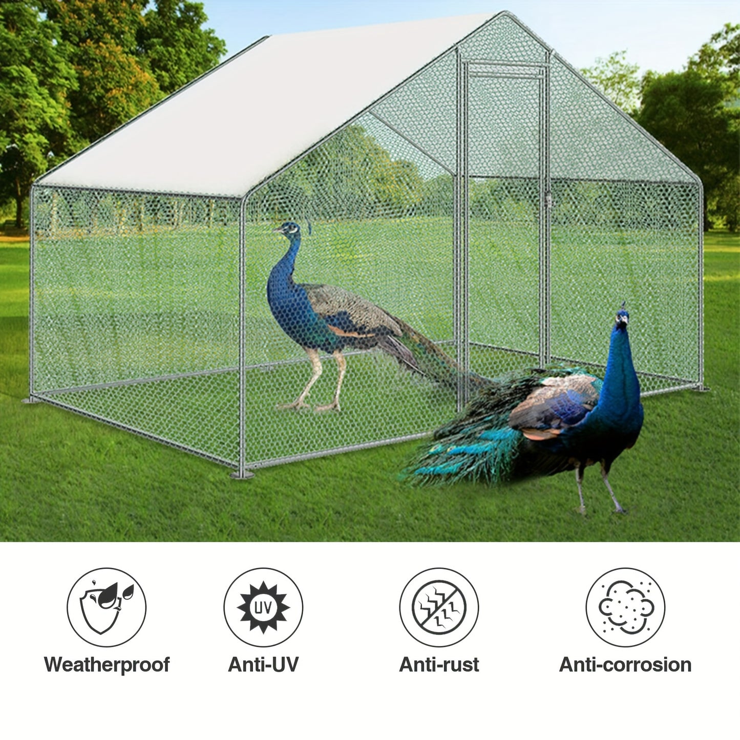 Chicken Coop Free-range Enclosure XL With Lock, 3x2x2m, 3x3x2m, 3x4x2m, 3x6x2m, 3x8x2m Galvanized Steel Chicken House Free-range Enclosure Outdoor Poultry House, For Chicken Cage Small Animals Bird Cage Pet Cage