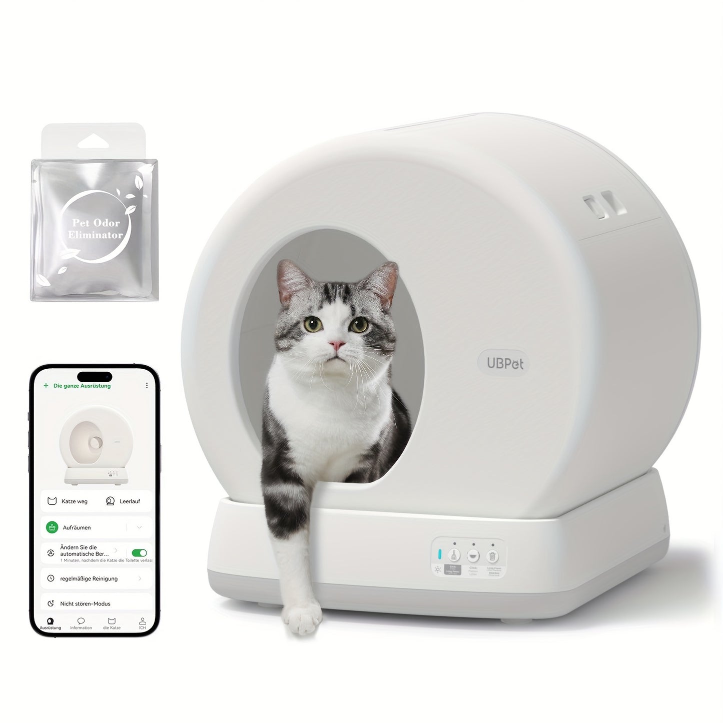 Automatische Kattenbak – Zelfreinigende Kattenbak – Slimme Kattenbak – Geurloze Kattenbak – App-Bediening – Lage Instap 14,7 cm – Geurverdrijver Met 10 Sensoren – Witte Variant