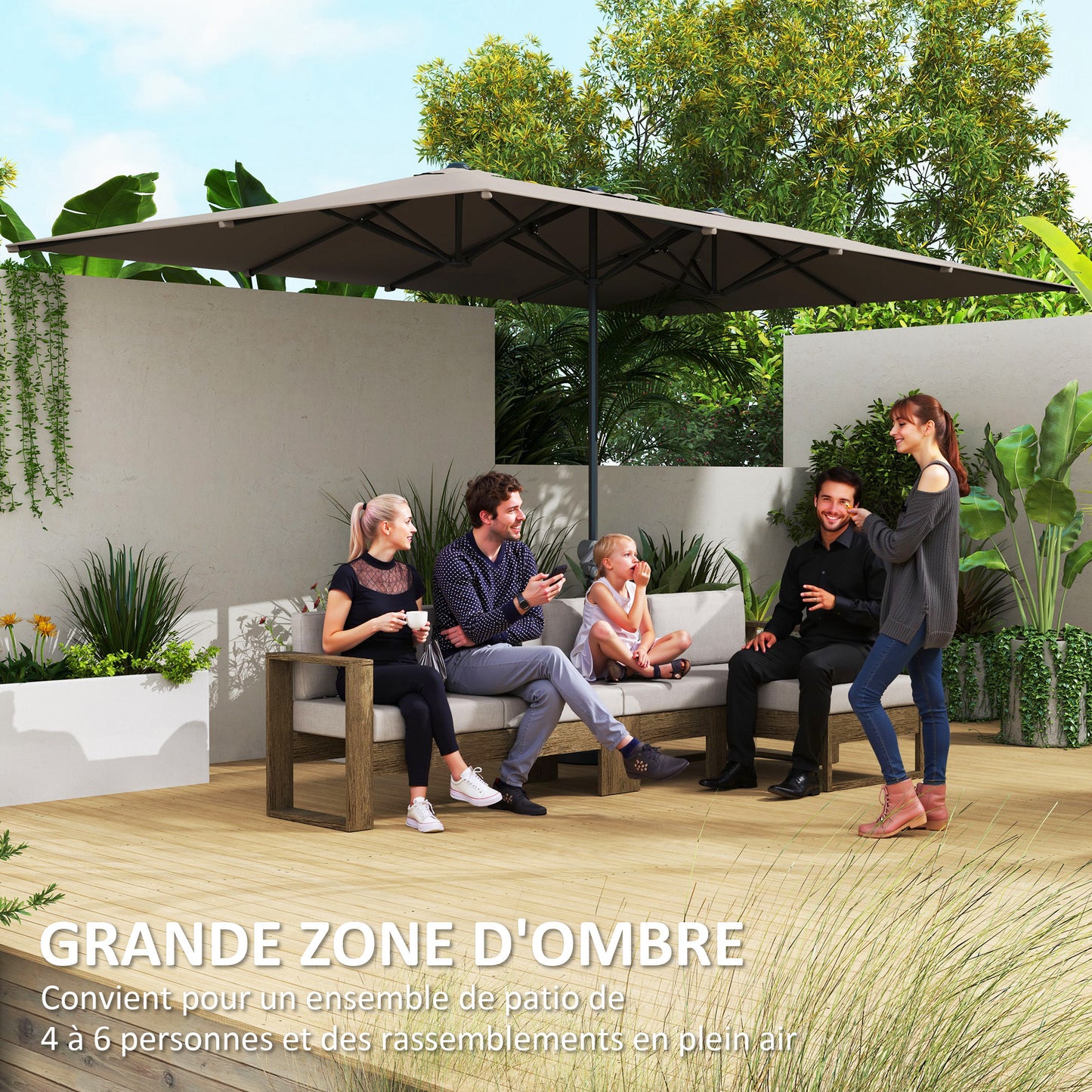 Buitendorpel – Terrasparasol – Dubbele Parasol – Tuinparasol – Balkonparasol – Groot formaat 451 x 264 cm – UV-bestendig 200 g/m² polyester