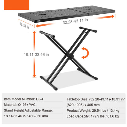 Mobiele DJ-tafel – Draagbare DJ-standaard – Keyboardtafel – Verstelbare DJ-tafel – Mobiele DJ Setup – Verstelbare Hoogte – Dubbel X-Frame Stalen Onderstel