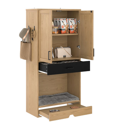Sideboard – Multifunctionele Kast – Dressoir – Voederstation – Hondenkast – Eikenlook – Hoogte 160 cm – Inclusief Voederstation En Comfortabele Hondenmand