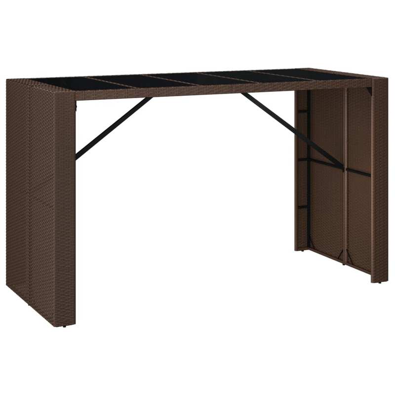 Buiten Eettafel – Tuin Tafel – Terras Tafel – Dinertafel – Bar Tafel – Rattan Look Bruin – Extra Groot Formaat – Stevig Gehard Glas