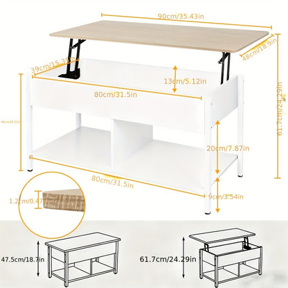 Salontafel Verstelbaar – Bijzettafel – Koffietafel – Hoogte Verstelbaar – Woonkamertafel – Multifunctioneel – Met 3-lagen Opbergruimte – Modern Europees Design – 90x48x62 cm – Sterk en Ruimtebesparend