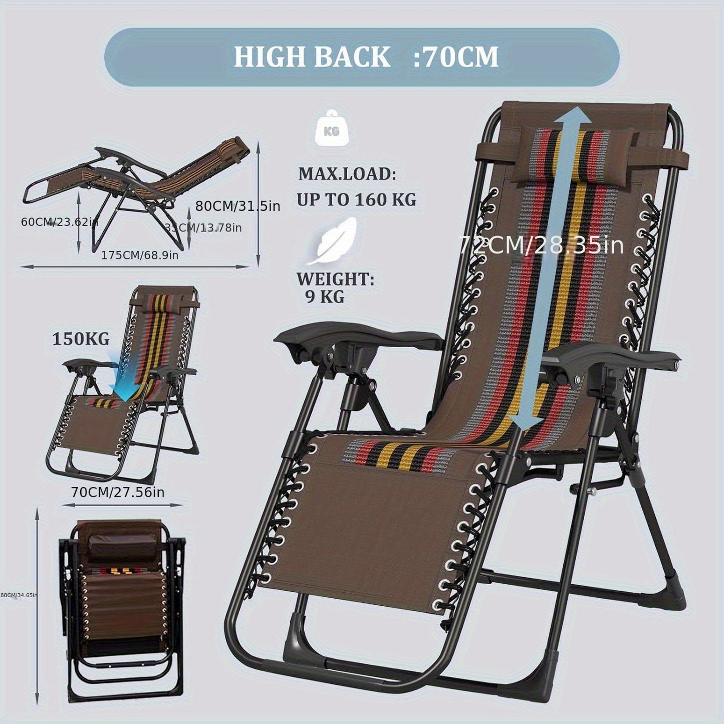 Ligstoel – Loungebed – Tuinstoel – Relaxstoel – Campingstoel – Extra Breed 72 cm – Stevig Metalen Frame