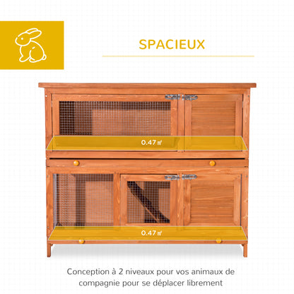 Konijnenhok – Kippenhok – Dierverblijf – Buitenhok – Duurzaam – 2-laags Design – Massief Dennenhout – Weerbestendig Dak – 120x48x100 cm – Met Hooiruif en Open Dak