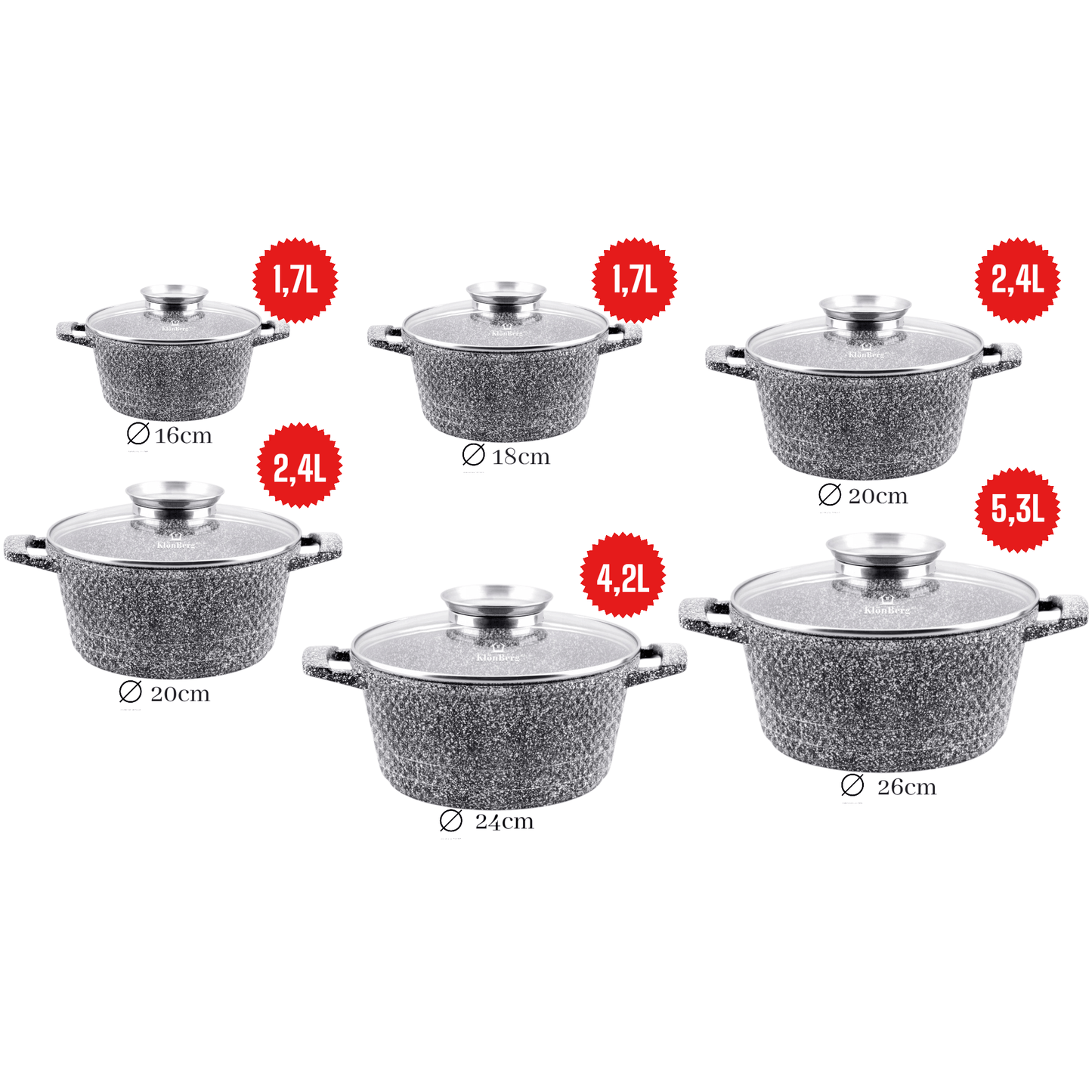 12-delige Pannenset – Kookpotten – Steelpannen – Kookgerei – Pannenset – Marmer Coating – Inductie Geschikt – Anti-aanbak – Lichtgewicht Aluminium