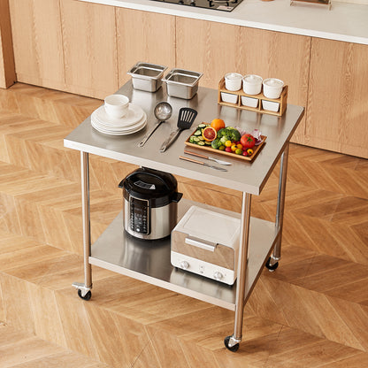 VEVOR Stainless Steel Work Table Commercial Prep Table 24x36 Inch With 4 Casters