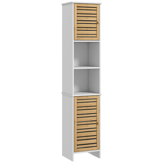 Badkamerkast – Kolomkast – Opbergkast – Toiletkast – Badmeubel – Wit tweekleurig design – Compact 35x30x170 cm – MDF en massief hout