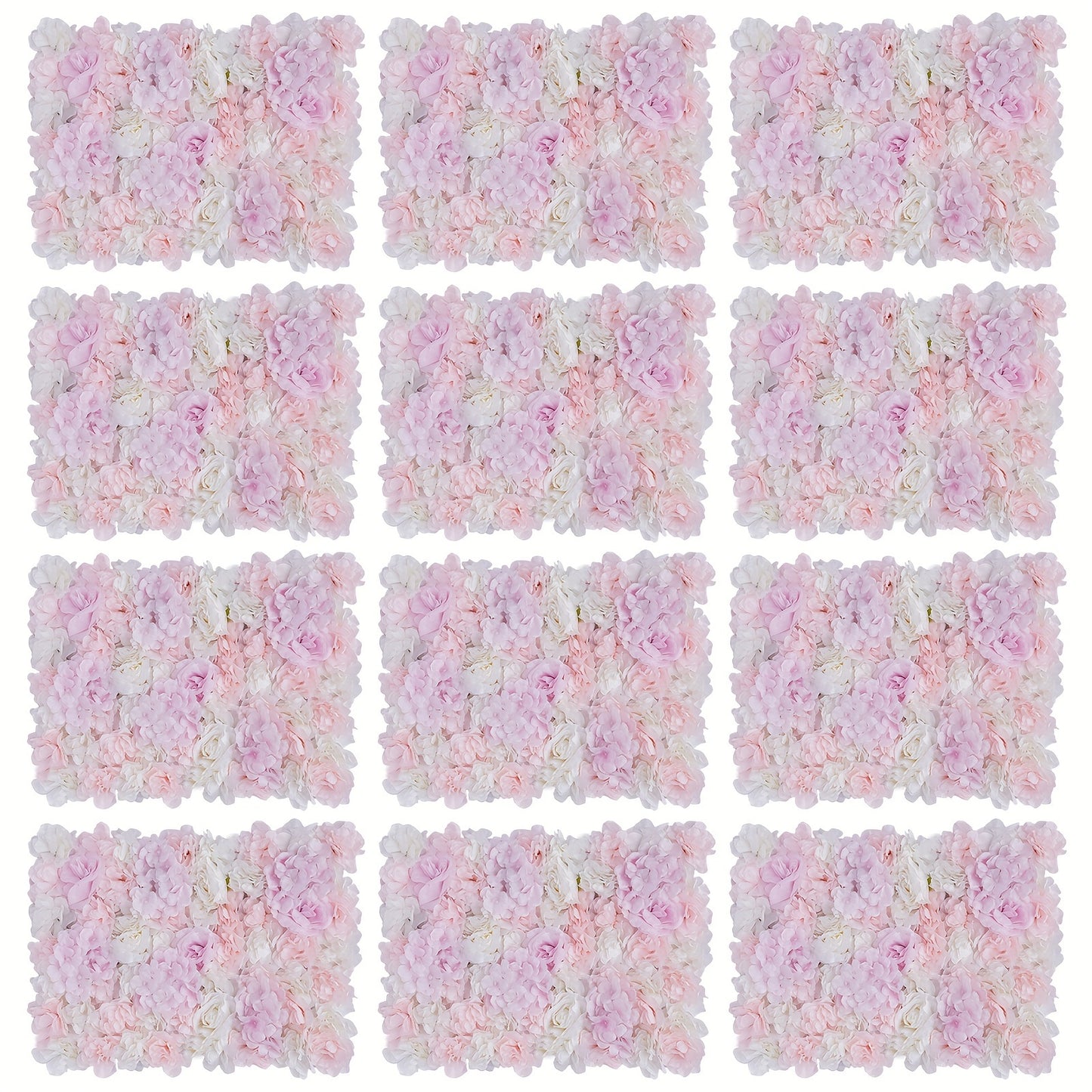 Bloemenmuur – Kunstbloemenwand – Bloemenpaneel – Bloemdecoratie – Fotobackdrop – Set van 12 Panelen – Onderhoudsvriendelijk Lichtroze Stof – Art Deco Design