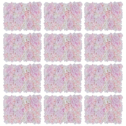 Bloemenmuur – Kunstbloemenwand – Bloemenpaneel – Bloemdecoratie – Fotobackdrop – Set van 12 Panelen – Onderhoudsvriendelijk Lichtroze Stof – Art Deco Design