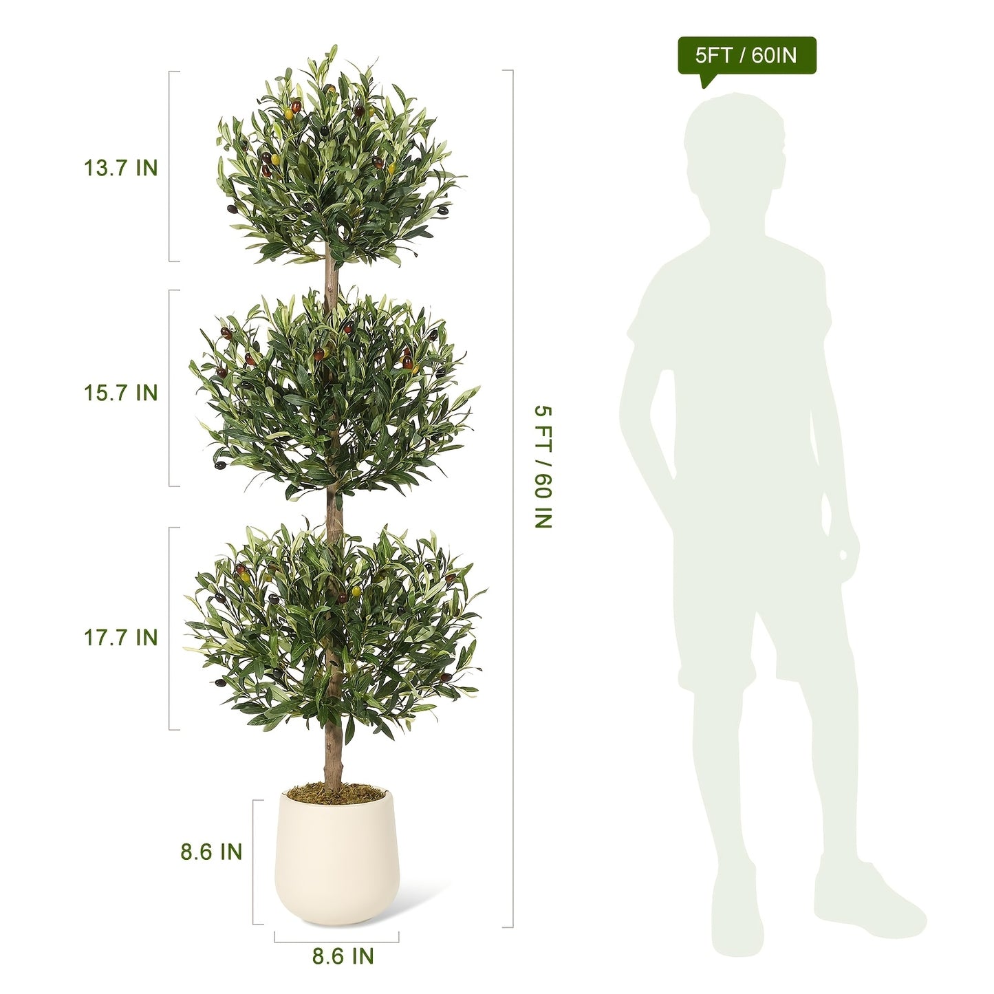 Olijfboom Kunstplant – Nep Olijfboom – Kunstplant Binnen – Kunstboom – Valse Olijfboom – 2 Stuks – 152,4 cm Hoog – Driedelig Bolvormig Design Met Mos