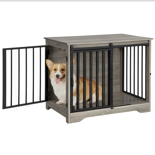 Dog Cage Furniture, 81cm Dog Crate, 2 Doors, Modern Indoor Dog Cage For Small/Medium/Large Dogs Up To 100kg, Side Table, Dog Cage For Home 55 X 81 X 67.2 Cm, Vintage Brown