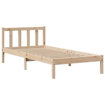 Bedframe – Studiebed – Opbergbed – Boekenbed – Eenpersoonsbed – Massief Pijnhout – Met Boekenplank Hoofdeinde – Compact 75x190 cm – Eenvoudige Montage – Modern Minimalistisch Design – Marrone