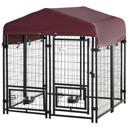 Hondenkennel – Hondenren – Puppyren – Dierenren – Kennel – Weerbestendig Oxford Dak – 120x120x138 cm – Met 2 Draaibare Voerbakhouders