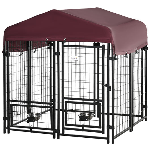 Hondenkennel – Hondenren – Puppyren – Dierenren – Kennel – Weerbestendig Oxford Dak – 120x120x138 cm – Met 2 Draaibare Voerbakhouders