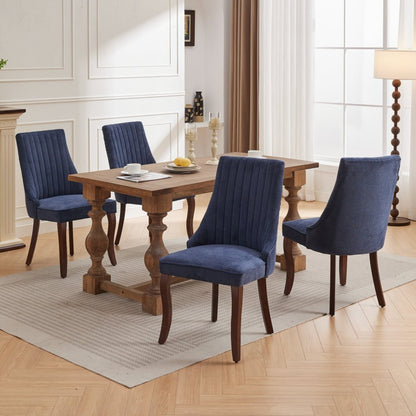Eetkamerstoel – Stoel – Zitstoel – Dining Chair – Eettafelstoel – Velour Chenille Bekleding – Gouden Roestvrijstalen Poten – Diepblauw