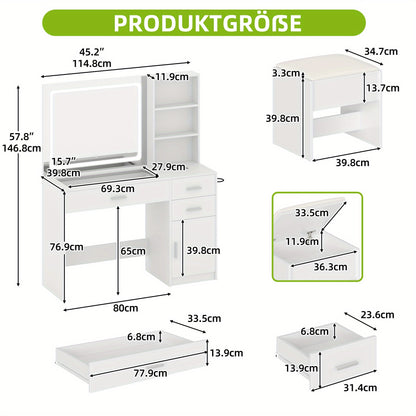 Kaptafel – Make-up Tafel – Cosmeticatafel – Opmaktafel – Meubel – LED Spiegel – 4 Lades – Ingebouwd Stopcontact – Wit – Moderne Stijl