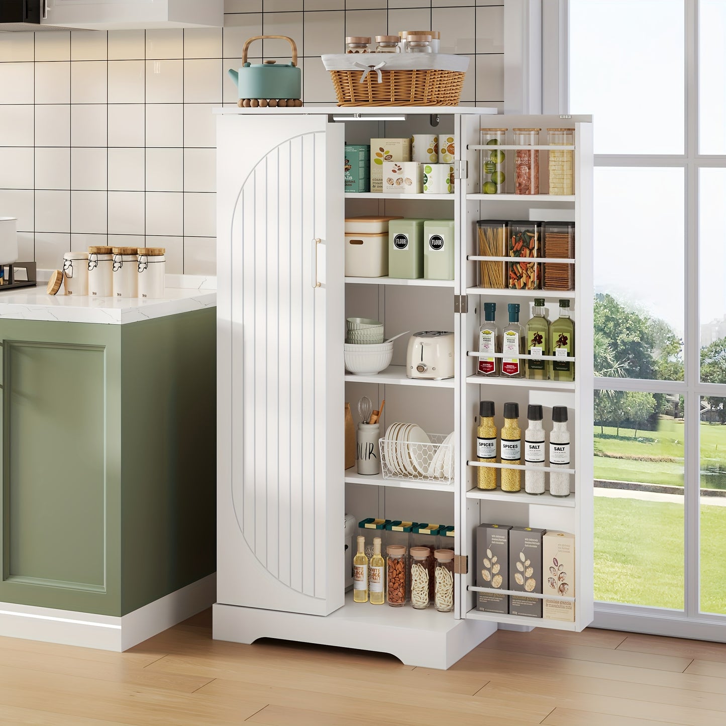 Witte Keukenkast – Opbergkast – Kast – Keukenmeubel – Stellingkast – Verstelbare Planken – Anti-Kantelbeveiliging – Metaal – 60x35x128 cm