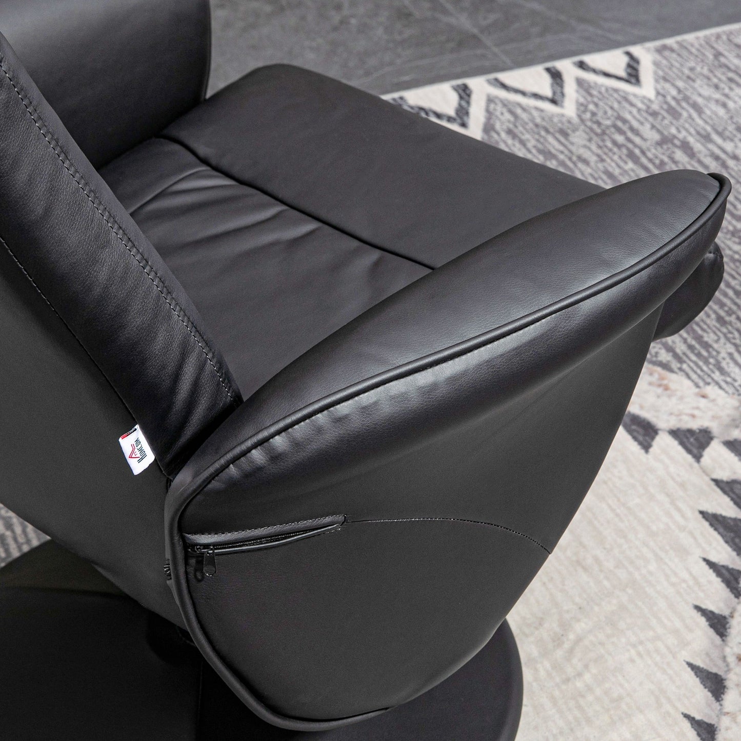Relaxfauteuil – Relaxstoel – Fauteuil – Leunstoel – Voetenbank – Zwart – Manueel Verstelbare Rugleuning 145° – Draaibaar Onderstel 360°
