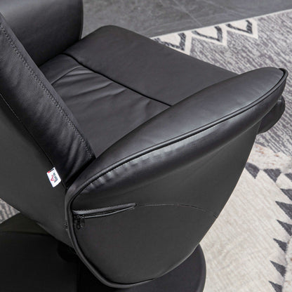 Relaxfauteuil – Relaxstoel – Fauteuil – Leunstoel – Voetenbank – Zwart – Manueel Verstelbare Rugleuning 145° – Draaibaar Onderstel 360°