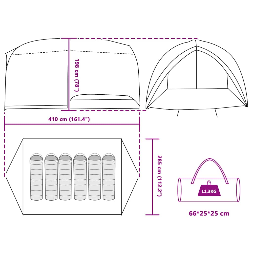 Tunnel Tent – Buitentent – Kampeertent – Tent Voor 6 Personen – Familie Tent – Stevig Polyester – Windbestendig Frame - Groen