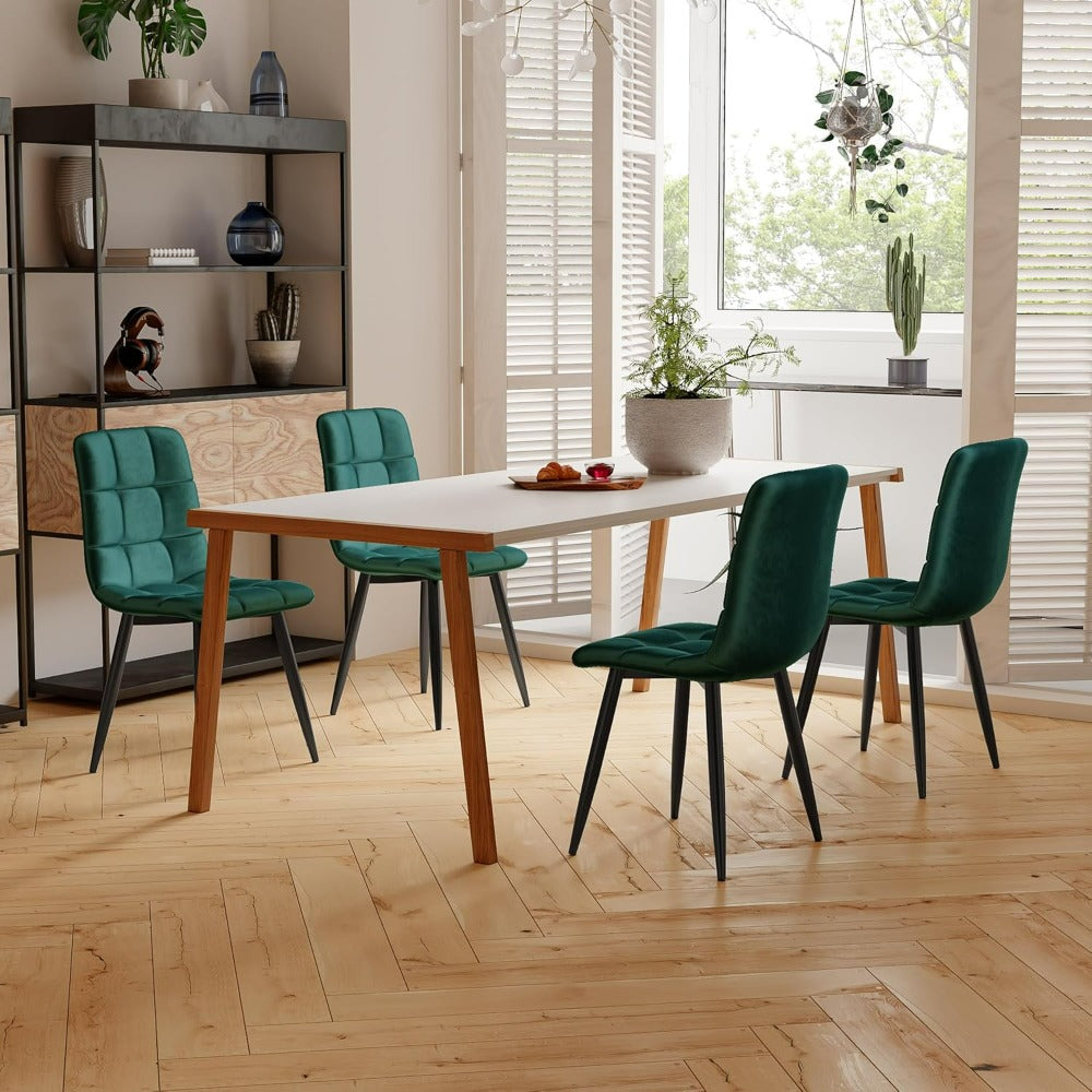 Eetkamerstoelen – Stoelen – Dining Stoelen – Velours Stoelen – Metalen Stoelen – Groen – Set Van 4 – Zacht Velours Comfort – Stevige Metalen Poot
