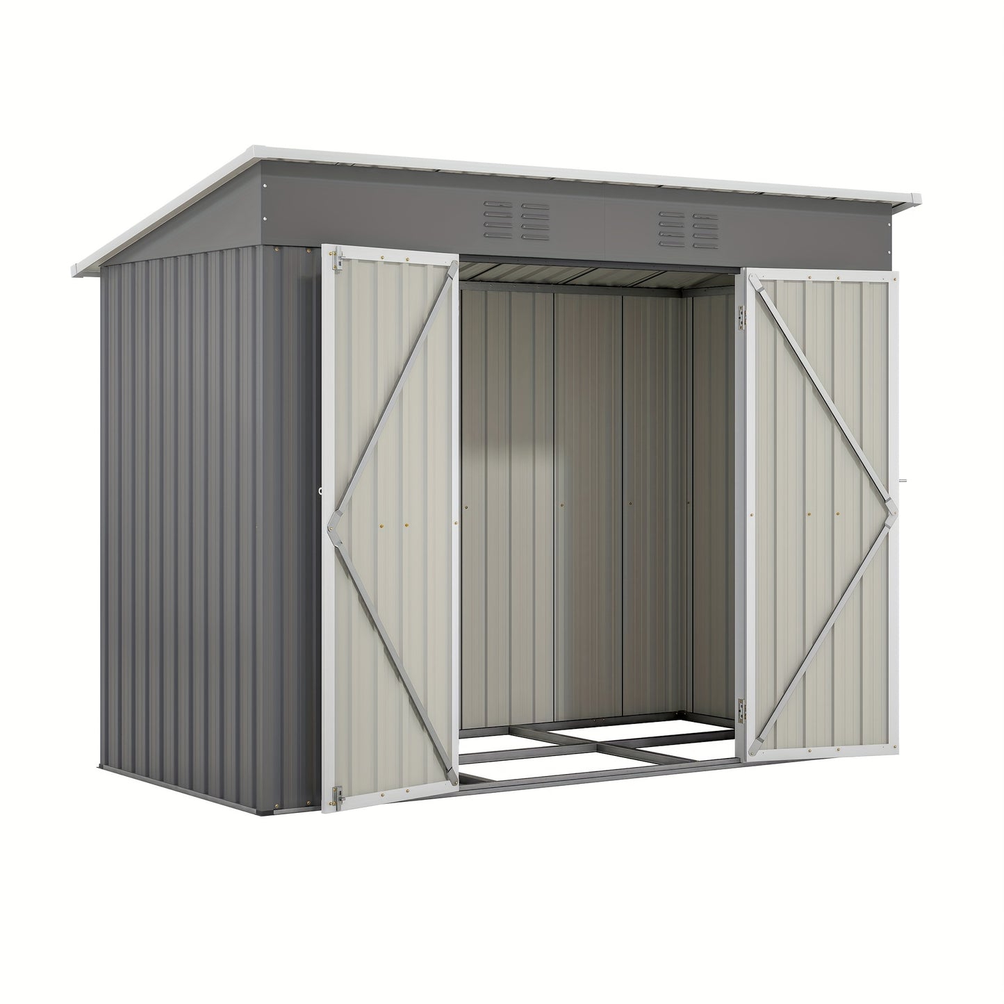 Metalen Tuinschuur – Tuinberging – Tuinhuisje – Opslagschuur – Fietsenberging – Gegalvaniseerd Staal – Ventilatie En Sluitbaar Deursysteem – 244x122 cm Grijs