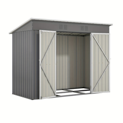 Metalen Tuinschuur – Tuinberging – Tuinhuisje – Opslagschuur – Fietsenberging – Gegalvaniseerd Staal – Ventilatie En Sluitbaar Deursysteem – 244x122 cm Grijs