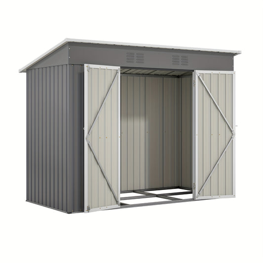Metalen Tuinschuur – Tuinberging – Tuinhuisje – Opslagschuur – Fietsenberging – Gegalvaniseerd Staal – Ventilatie En Sluitbaar Deursysteem – 244x122 cm Grijs