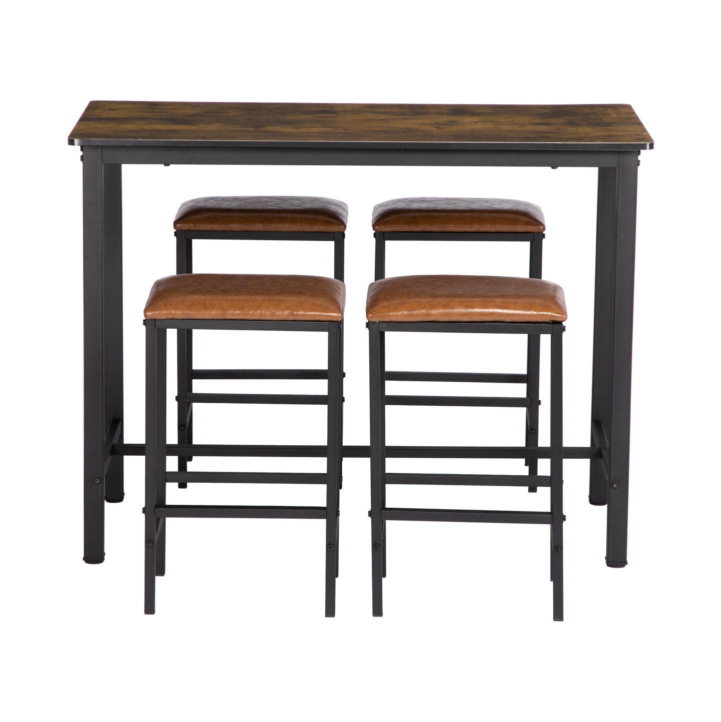 Bartafelset – Bartafel – Barkrukken Set – Eettafel – Keukentafel – Industrieel Design – MDF Hardhoutlook – Zwart Gietijzer Onderstel
