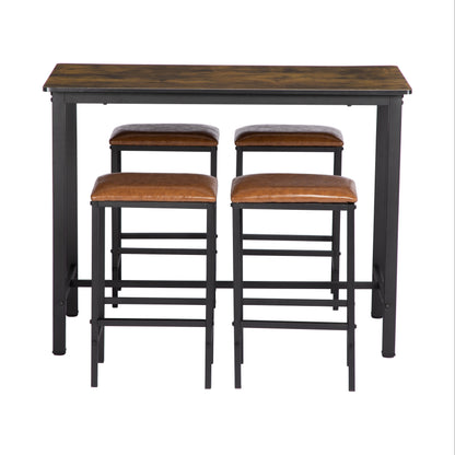 Bartafelset – Bartafel – Barkrukken Set – Eettafel – Keukentafel – Industrieel Design – MDF Hardhoutlook – Zwart Gietijzer Onderstel
