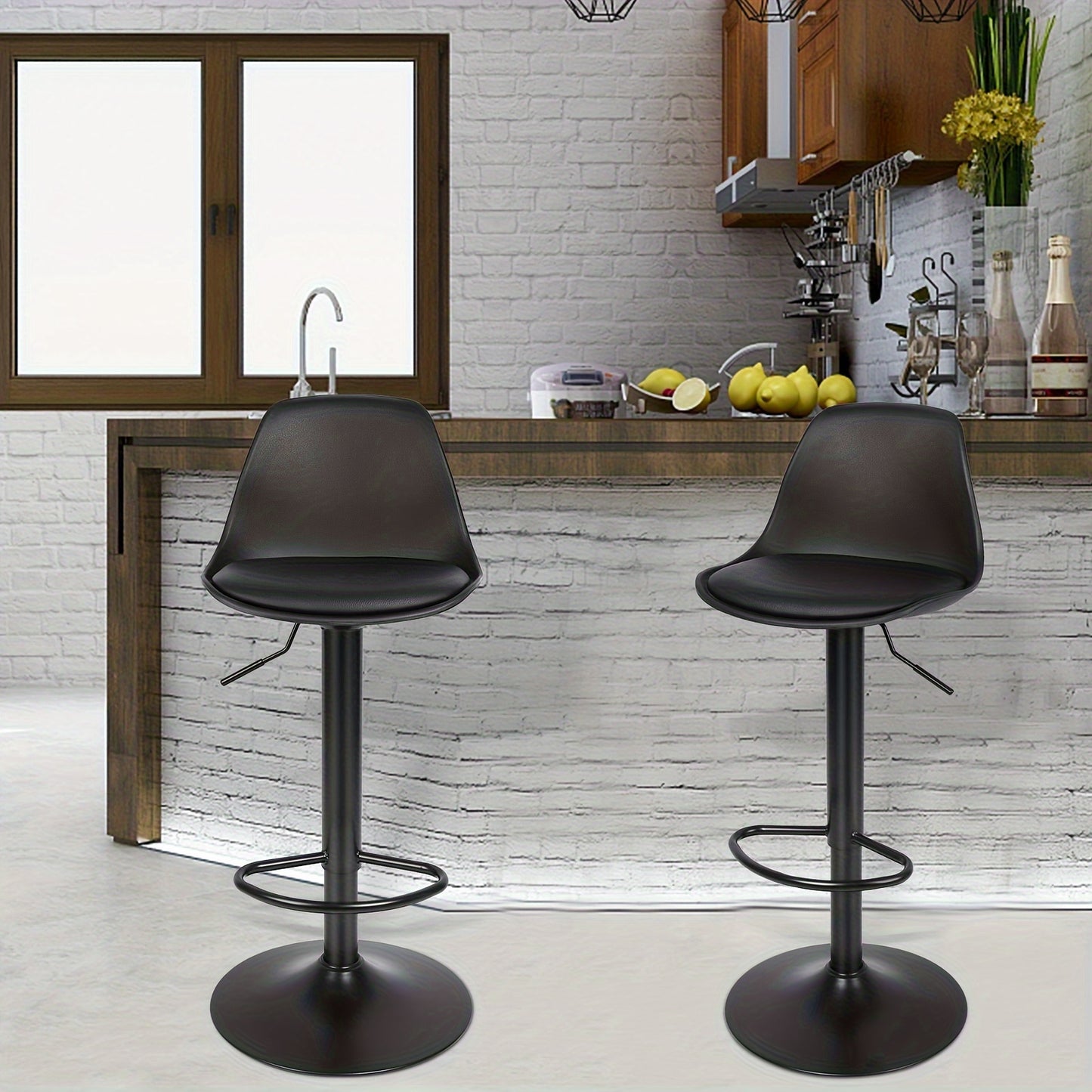 Barstoel – Barkruk – Barstoel Kruk – Keukenstoel – Zitkruk – Set Van 4 – Draaibaar – Verstelbare Zithoogte 55-75 cm – Kunstleren Bekleding – Met Rugleuning