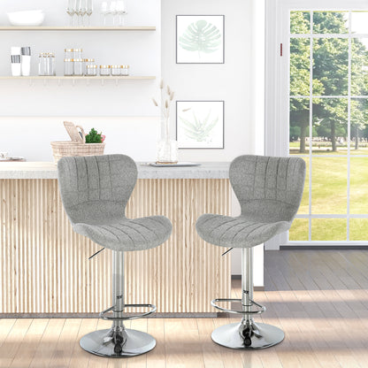 Barstoel – Barkruk – Keukenstoel – Verstelbare Kruk – Draaiende Barkruk – Set van 2 – Verstelbare Zithoogte 59-81 cm – 360° Draaibaar – Linnen Bekleding Grijs