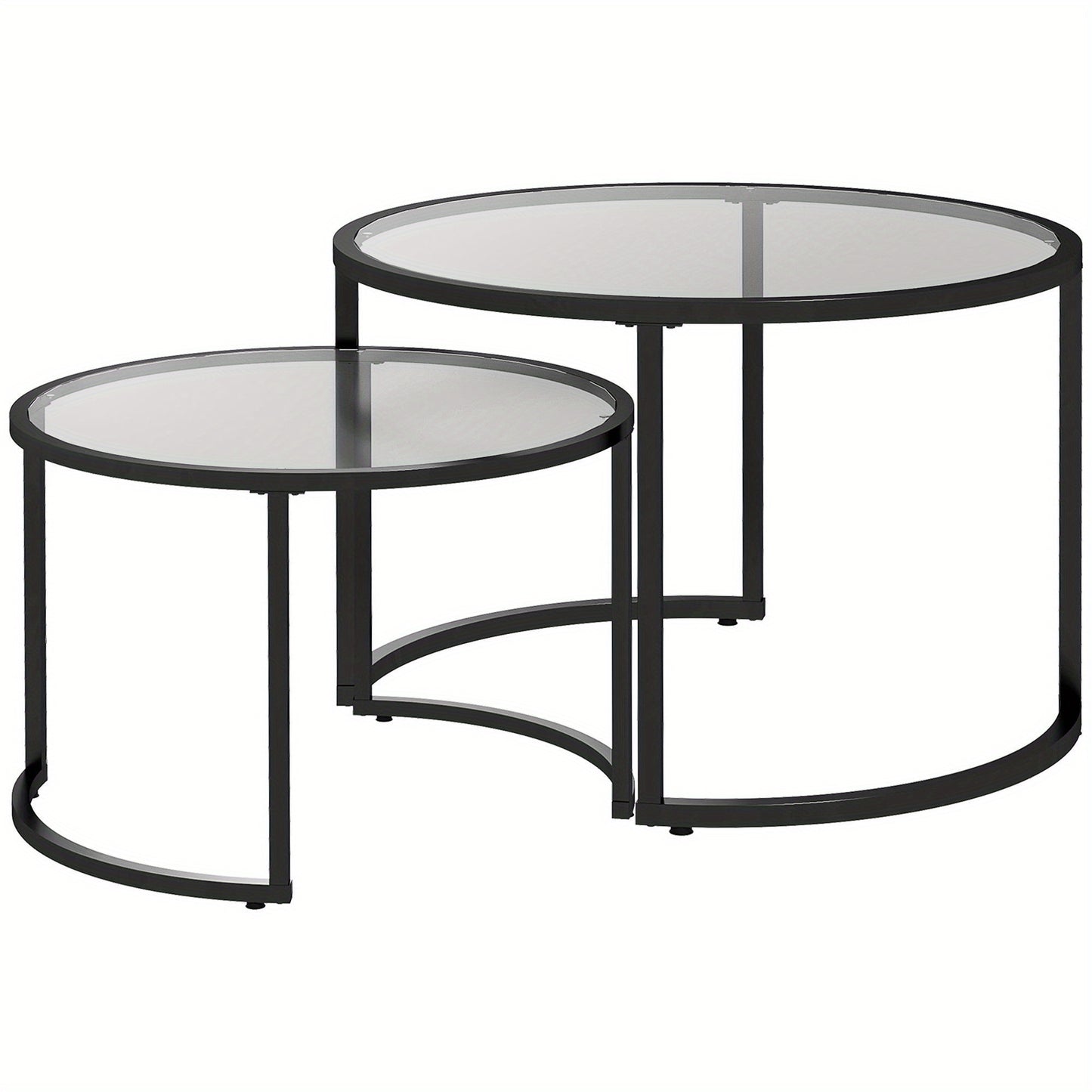 Bijzettafel Set – Salontafel – Side Table – Cocktailtafel – Tafeltje – Zwart Stalen Frame – Gehard Glasblad – Deels Stapelbaar – Voor Woonkamer & Lounge