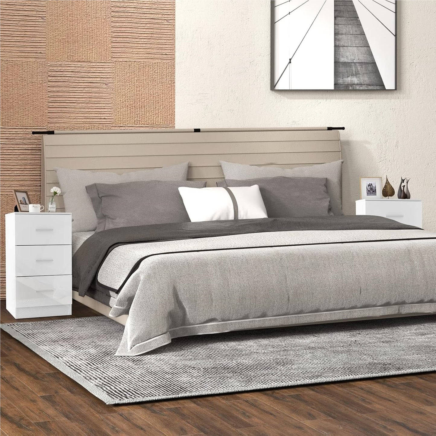 Nachtkastje – Bedkastje – Bedtafeltje – Ladenkastje – Ladekast – Set Van 2 – Hout – 3 Lades – Compact Formaat – Duurzaam Material