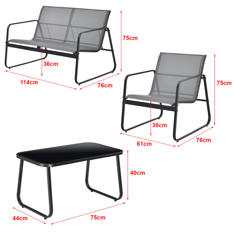 Tuinset – Tuinmeubelen – Bistroset – Loungeset – 2-Zits Bank – Gepoedercoat Stalen Frame – Temperatuurbestendig Glazen Tafelblad