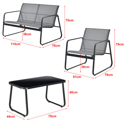Tuinset – Tuinmeubelen – Bistroset – Loungeset – 2-Zits Bank – Gepoedercoat Stalen Frame – Temperatuurbestendig Glazen Tafelblad