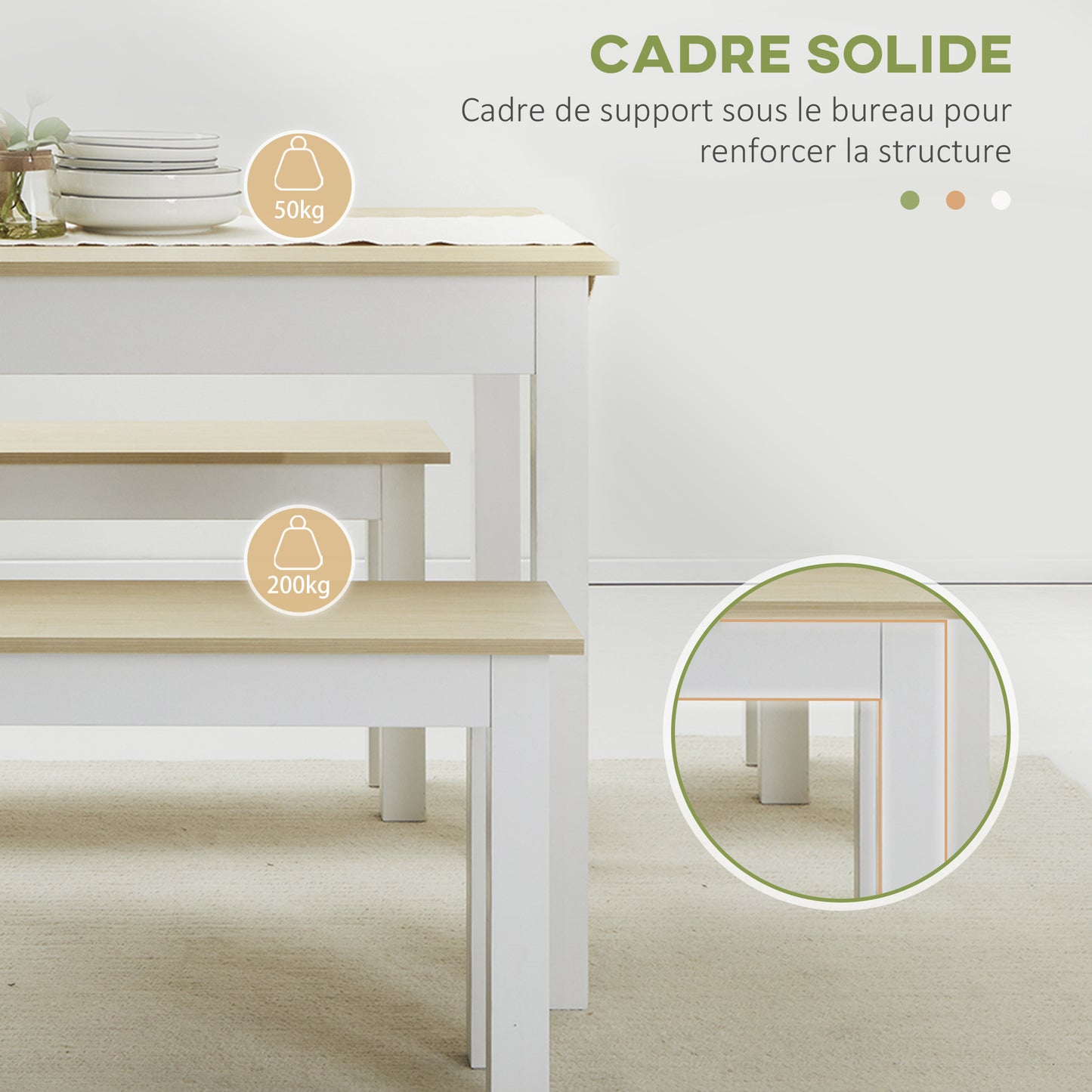 Eettafelset – Tafel Met Banken – Eettafelbank – Keukentafel – Eetkamerset – Houtkleur – Compact Ontwerp – Stevige Spaanplaat – 4-6 Personen