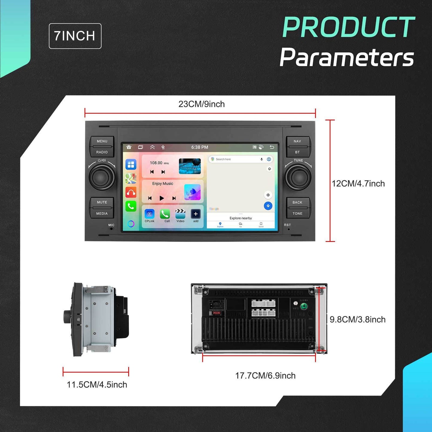 [6G+128G] 8-Core Android Car Radio for Ford Transit/ Fiesta/ Focus/ for Galaxy/ Mondeo/ C-Max/ S-Max Connect with Carplay Android Car, 17.78 cm Touchscreen with Bluetoo Navigation WiFi FM/ RDS Reversing, Incar Connectivity, V