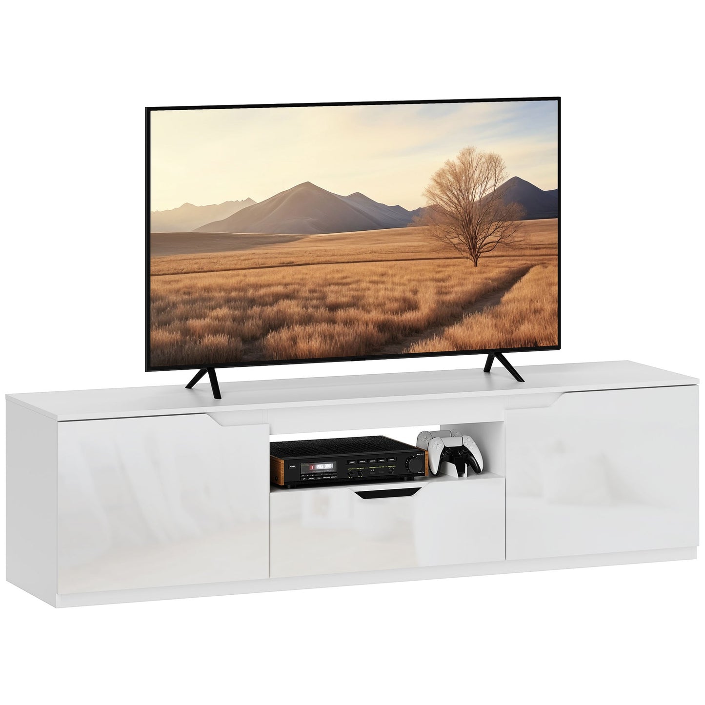 Tv-meubel – TV Kast – TV Meubel – Lowboard – Mediameubel – 160 cm Breed – Hoogglans Wit – Kabelmanagement