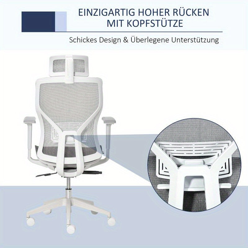 Ergonomische Bureaustoel – Kantoostoel – Werkstoel – Gamestoel – Computestoel – Verstelbare Lendesteun en Hoofdsteun – Ademend Mesh Met Metaal Frame