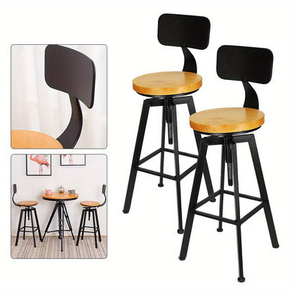 Barkrukken – Barstoelen – Keukenkrukken – Stoel Voor Keukeneiland – Industriële Barkrukken Zwart – Verstelbare Zithoogte 64-84 cm – Draaibaar Met Voetensteun – Set Van 2