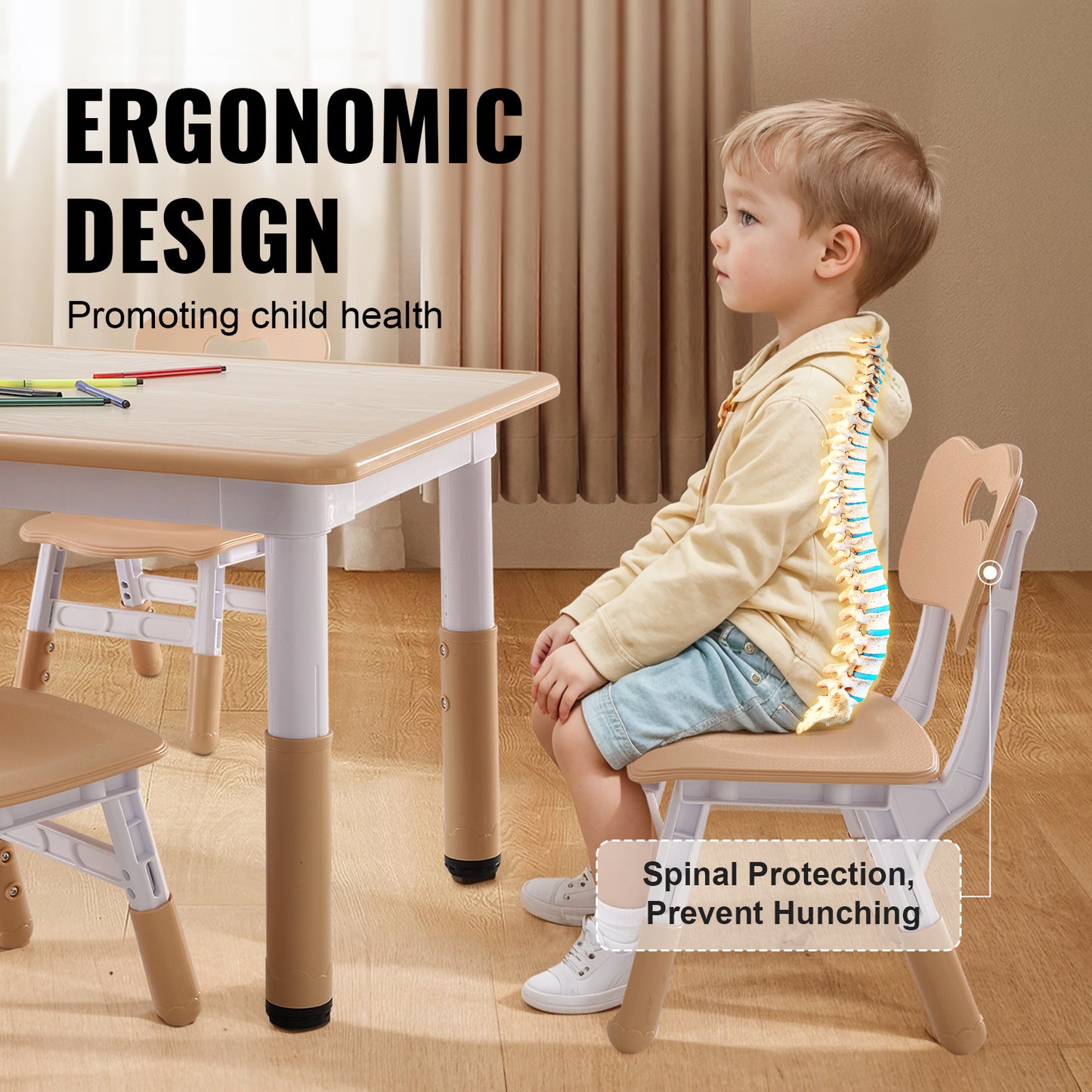 Kinderstoel – Kindertafel – Peuterstoel – Meegroeistoel – Speeltafel – Verstelbare Hoogte – Stevig Hout