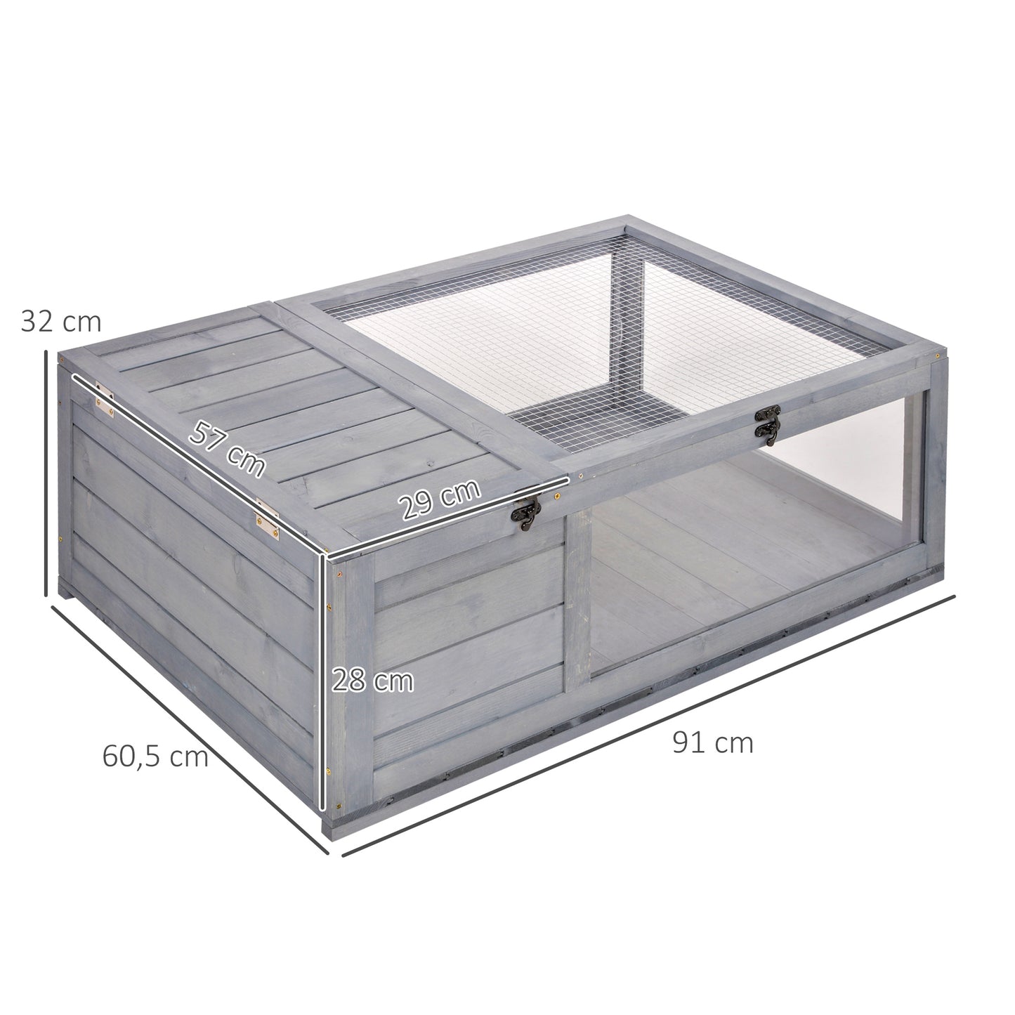 Huisjes Voor Schildpadden – Buitenren – Terrarium – Kooien – Klimhok – Hout Met Gaas – 2 Ruimtes – 91x60,5x32 Cm – Veilig & Ventilerend – Grijs