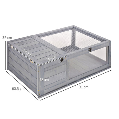 Huisjes Voor Schildpadden – Buitenren – Terrarium – Kooien – Klimhok – Hout Met Gaas – 2 Ruimtes – 91x60,5x32 Cm – Veilig & Ventilerend – Grijs