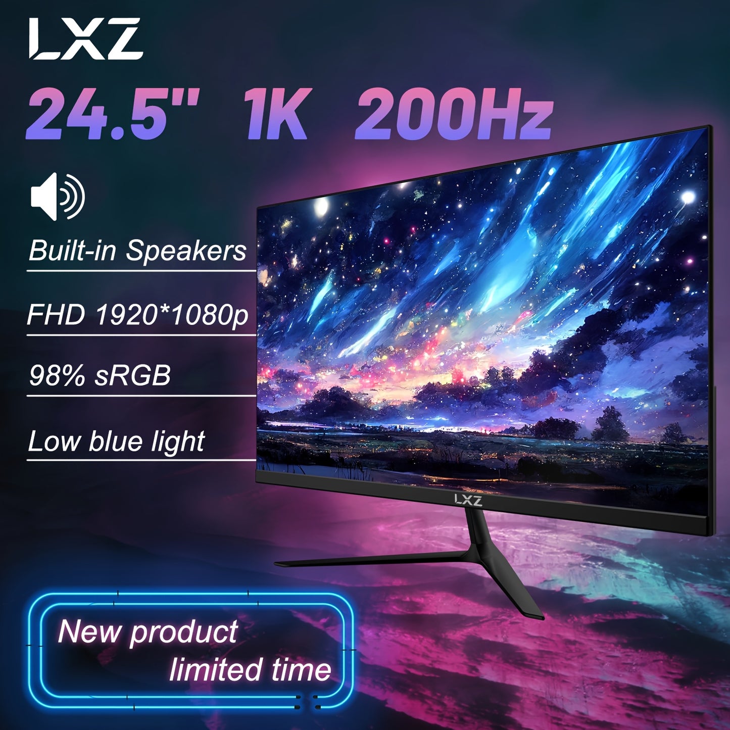 Gaming Monitor – Gaming Scherm – Beeldscherm – Computerscherm – Monitor 24,5 Inch – Full HD 1080p – 200Hz Verversingssnelheid – Ingebouwde Speakers